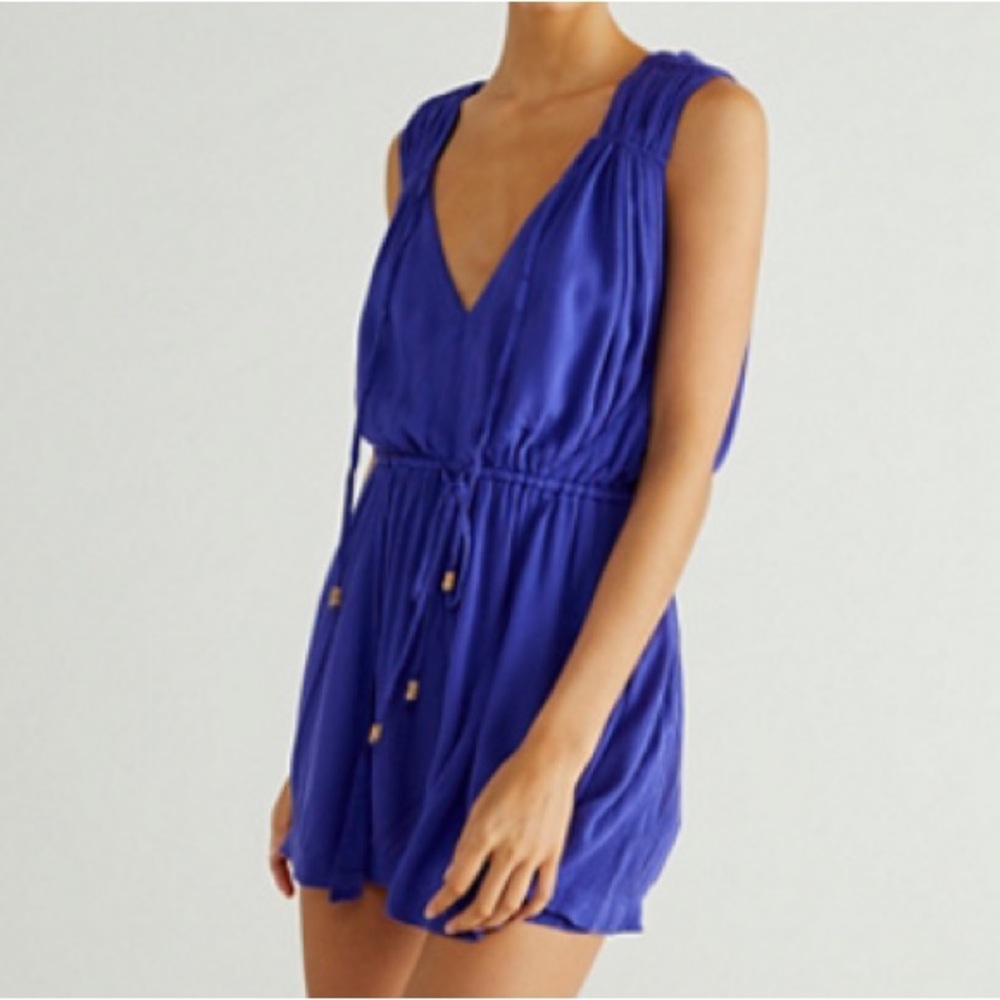 Purple Lightweight Free People Romper with Beaded Details and Ties